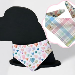 Pastel Hearts Dog Bandana | Reversible Snap on dog bandana |  dog scarf