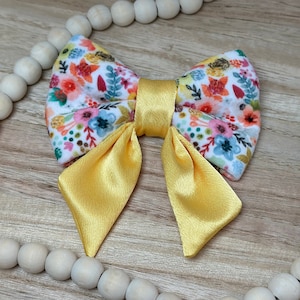 Velvet Bright Floral Bow | Premium Velvet Collection | Fabric Dog Bow Tie | Slide on Collar Bow | Dog Accessories | Pet Bow Ties