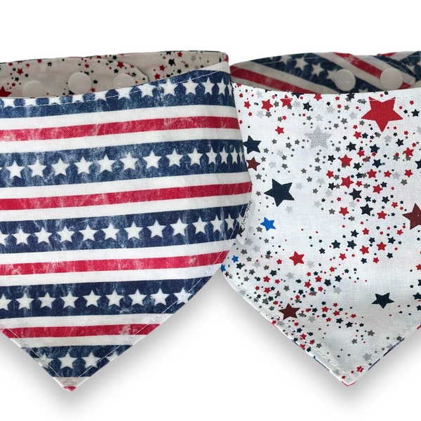 Distressed Stars & Stripes Dog Bandana | Reversible Snap on dog bandana |  dog scarf