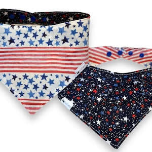 Stars and Stripes Dog Bandana | Reversible Snap on dog bandana |  dog scarf
