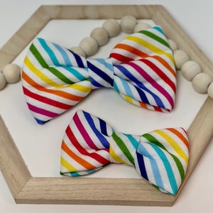 Rainbow Dog Collar Bow | Fabric Dog Bow Tie | Slide on Collar Bow | Dog Accessories | Dog Collars | Pet Bow Ties