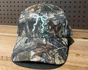Y2K Trendy Custom Bow Embroidered Realtree Baseball Cap Camo Adjustable Hat Unisex