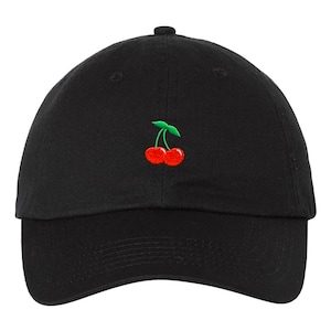 Cherries Fruit Embroidered Unisex Cotton Baseball Cap Unstructured Adjustable Dad Hat