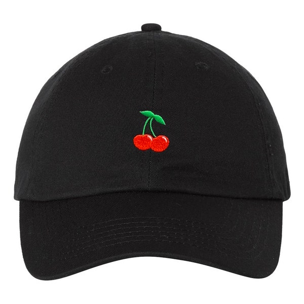 Cherries Fruit Embroidered Unisex Cotton Baseball Cap Unstructured Adjustable Dad Hat