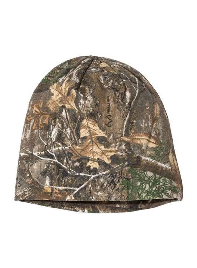 May include: A brown and green camouflage beanie hat.