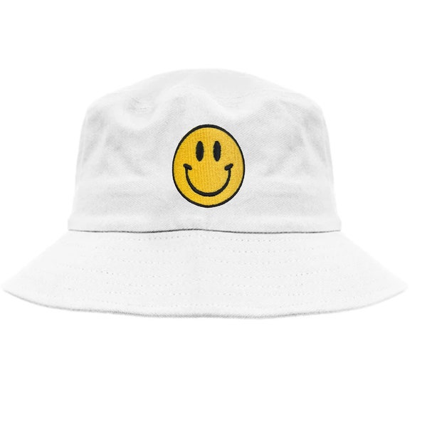 Smiley Face Happy Face Embroidered Bucket Hat Summer Bucket Smiley Face Hat