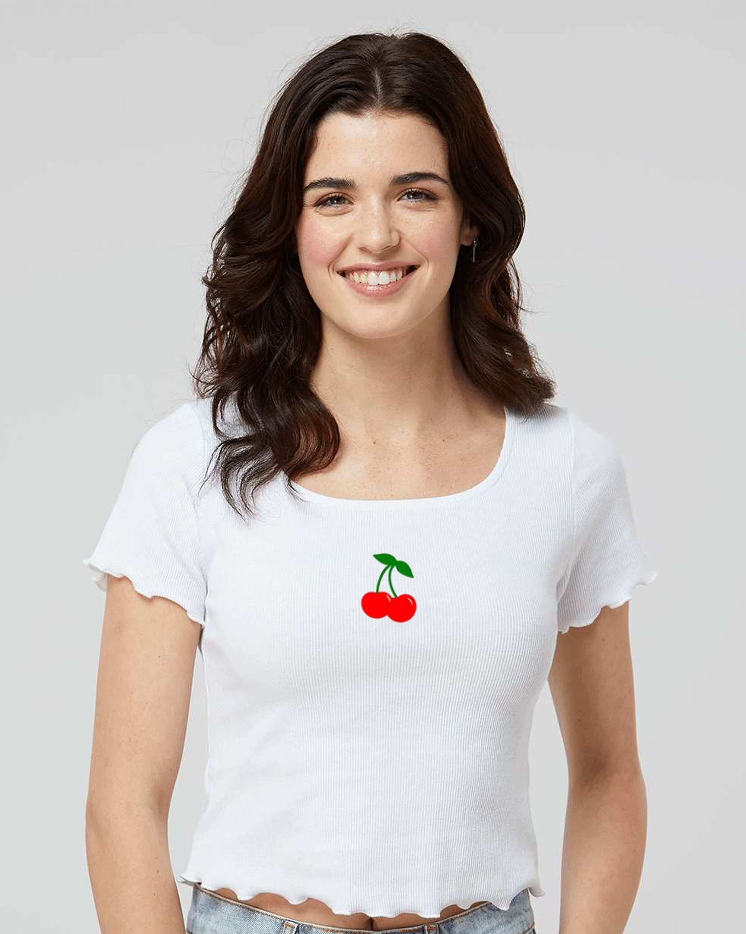 Verdusa Women's Cherry Letter Print Crop Top – Y2K Crew Neck Short Sleeve Tee, Summer Casual Shirt