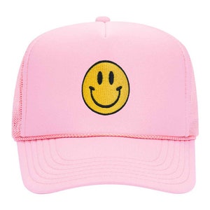 Embroidered Smiley Face Trucker Hat - Y2K Beach Cap