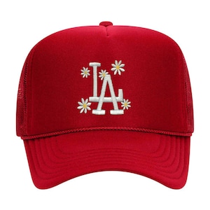 LA Los Angeles Daisy Flower Embroidered Summer Trucker Baseball Hat Mesh Adjustable Snapback Cap