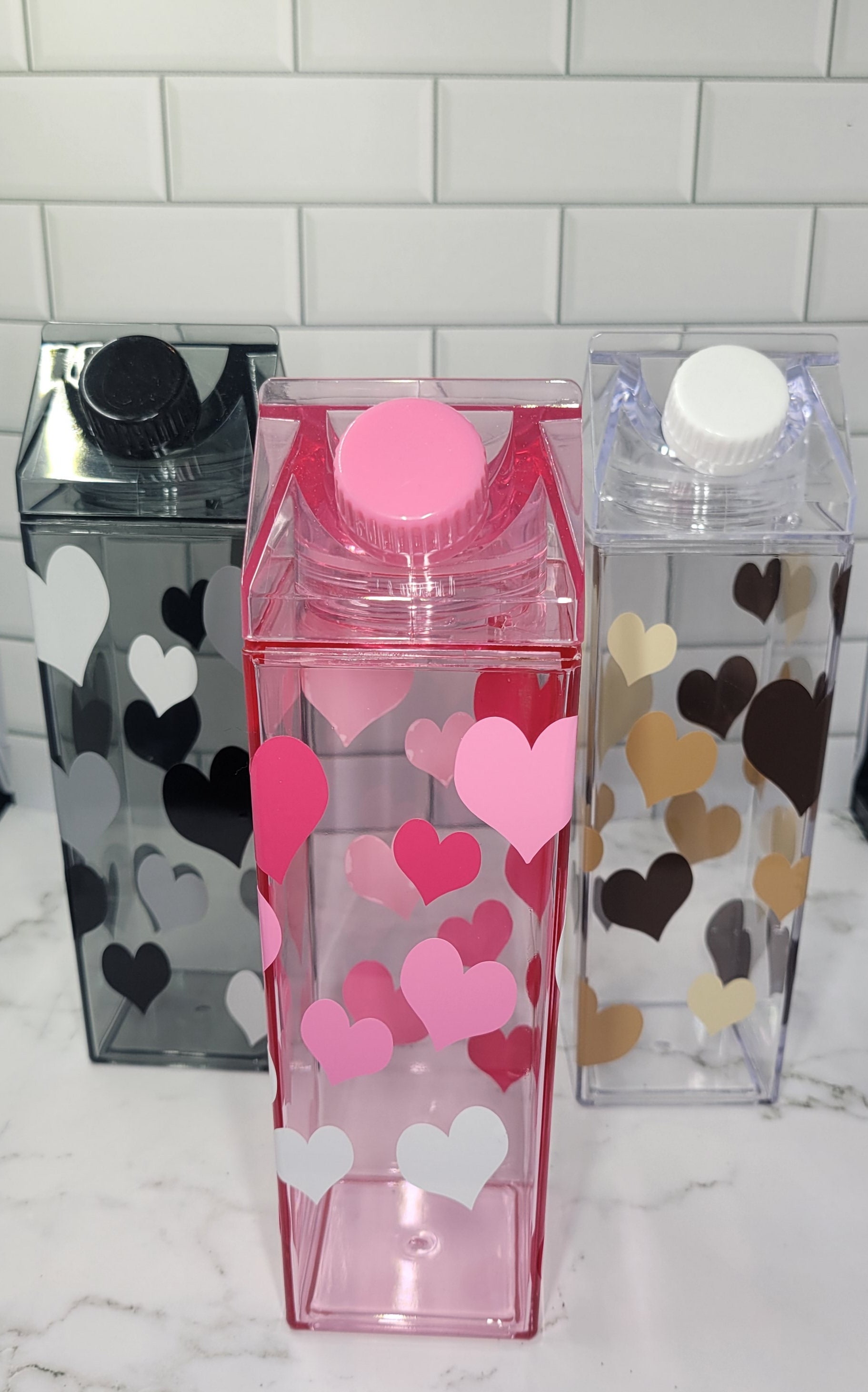 Fanovo Clear Milk Carton Water Bottle, Aesthetic Water Bottles Square Milk Storing Containers Reusable Water Tumbler Cute Kawaii Water Bottle