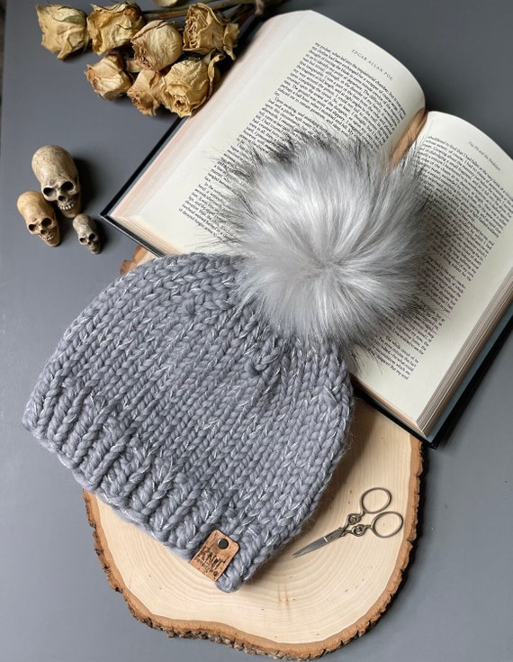 Gray and Silver Sparkle Luxury Wool Knit Hat, Merino Wool  display picture 2