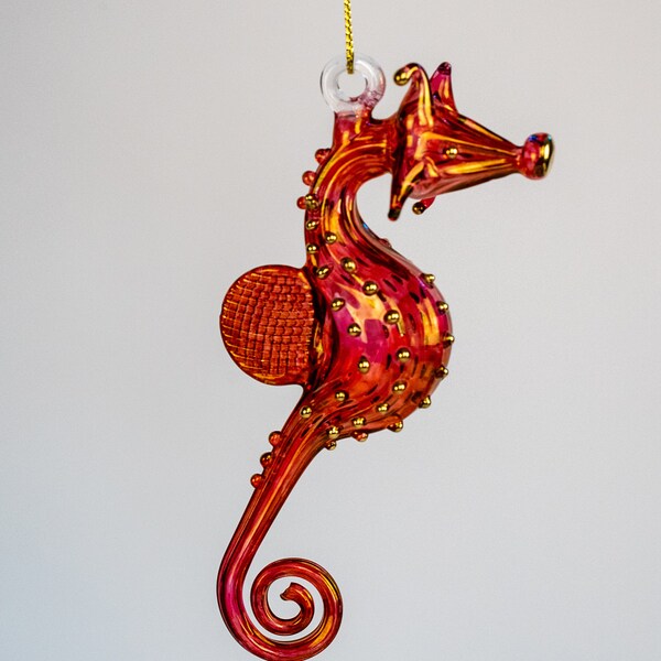 Hand Blown Glass Ornament Sun Catcher Beautiful Sea Horse Handmade and Hand Painted