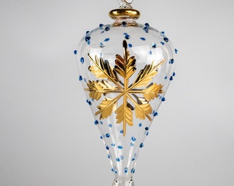 Gold Snowflake Glass Christmas Tree Ornament Handmade Mouth Blown Glass