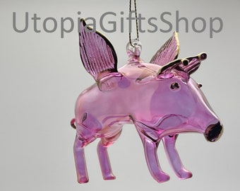 Mouth Blown Hand Made Egyptian Blown Glass Ornament Sun Catcher Flying Pig