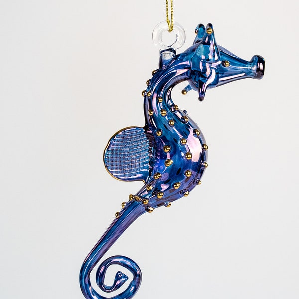 Unique Blown Glass Ornament Sun Catcher Sea Horse Handmade Hand Painted