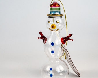 Mouth Blown Hand Made Cute Snow Man Christmas Tree Ornament Hand Blown Hand painted