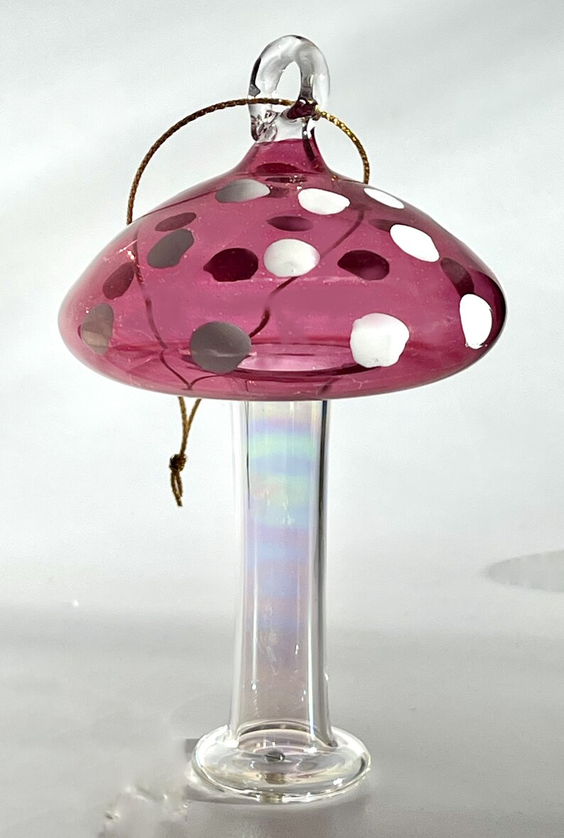 Hand Made Blown Glass Hand Painted Mushroom Ornament Sun Catcher image 5