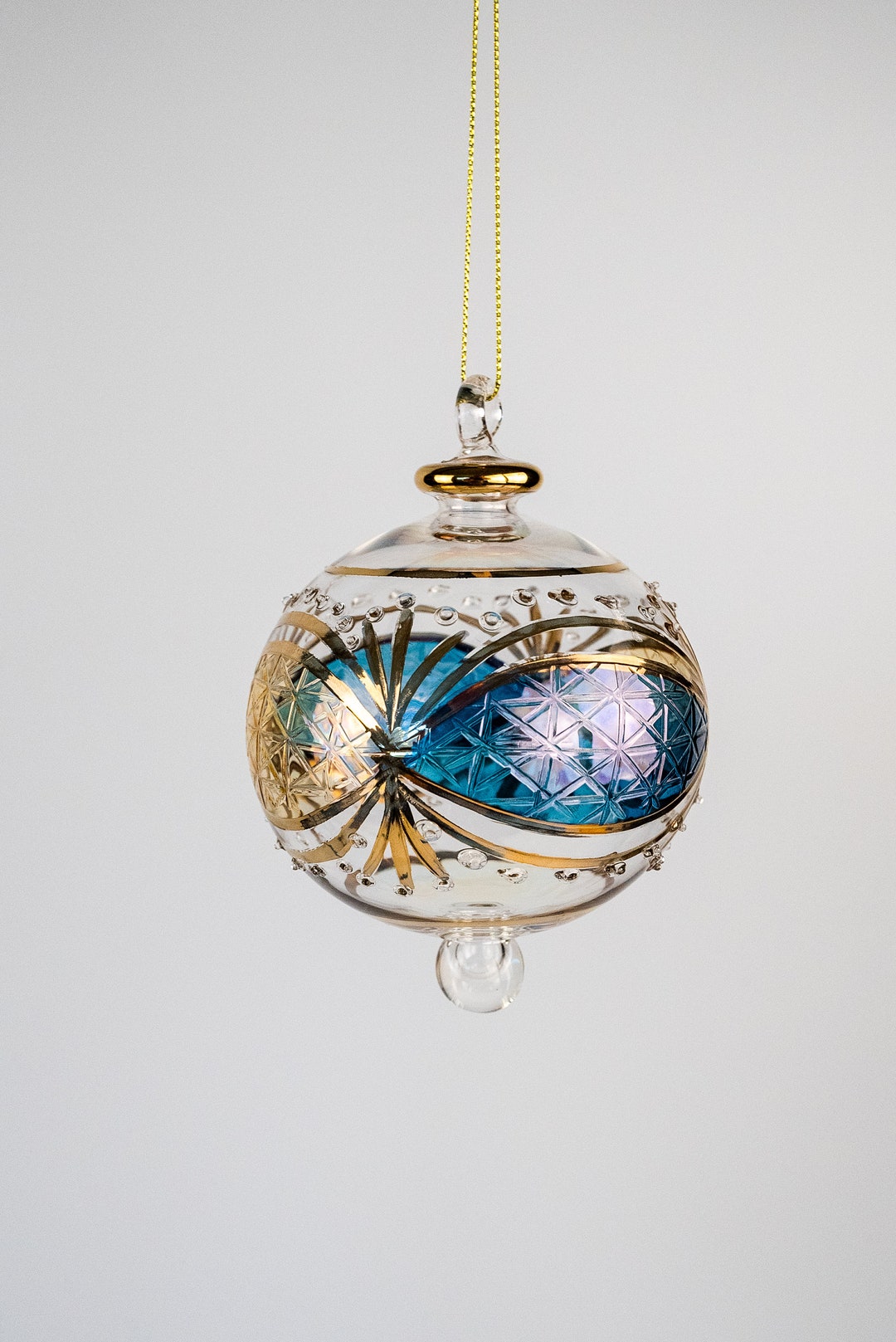 Beautiful Piece of Art of Blown Glass Ornament Handmade Gold and Blue ...