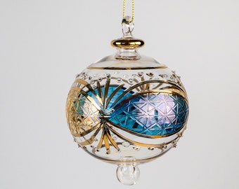 Beautiful Piece of Art of Blown Glass Ornament Handmade Gold and Blue Wedding Favor