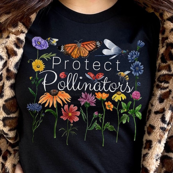 Pollinators T-shirt Gift, Wildflower Watercolor T Shirt, Botanical Tshirt, Floral Tee, Earth Day Shirt, Climate Change Activist T-shirt