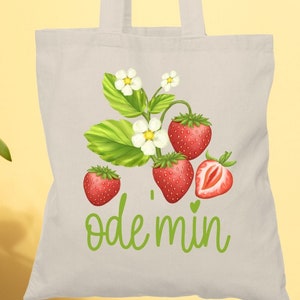 STRAWBERRY Ojibwe Natürliche Einkaufstasche, ODE&#39;MIN Baumwoll-Einkaufstasche, Beige Schultasche, einzigartiges Geschenk für sie, First Nation, Indigen, Ojibway