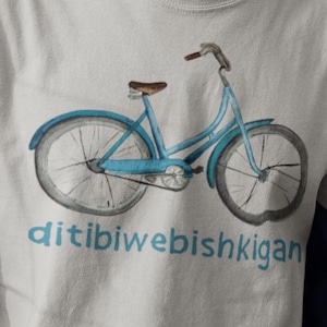 BICYCLE Tee Unisex OJIBWE Cycling Tshirt Retro Watercolour Bike Shirt Unique Gift Bulk Order Indigenous-Owned Native Pride First Nations Art