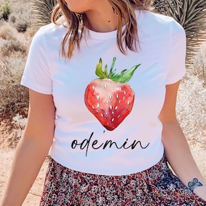 STRAWBERRY Ojibwe Frauen T-Shirt, ODE&#39;MIN Baumwoll-T-Shirt, Damen Aquarell Shirt, einzigartiges Geschenk für sie, First Nation, Indigen, Ojibway