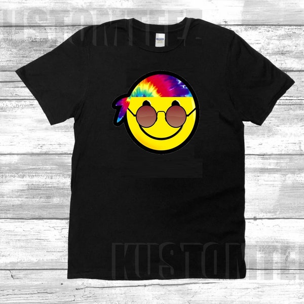 Tie Dye Hippie Emoji Tshirt for adult & kids, emoji shirts for friends, family emojis shirts, Halloween emoji shirts, school emoji shirts