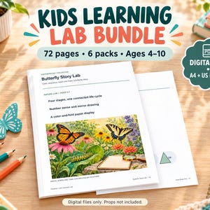 Kids Learning Activity Bundle, Six Science Math and Seasonal Packs, Ages 4-10, 72 Pages