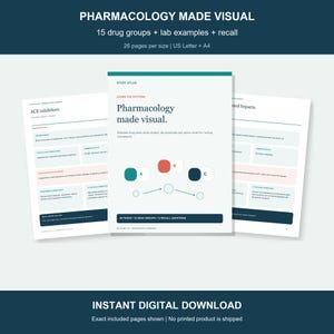 Nursing Pharmacology Cheat Sheets, 15 Drug Groups Lab Values and Recall Questions, 26 Page Study Guide, A4 US Letter PDF