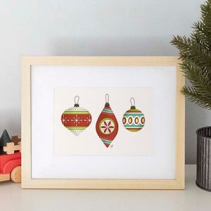 Mid-Century Retro Christmas Holiday Ornaments Printable Artwork -- Digital Download