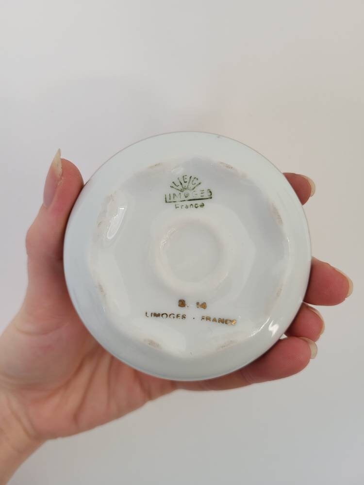 Beautiful Limoges, Green and Gold, Porcelain Trinket Dish With Lid