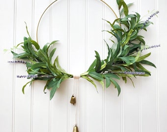 Lavender and Eucalyptus Wreath, Modern Wreath for Front Door, Summer Hoop Wreath, Year Round Wreath, Minimalist Wreath