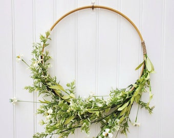 Summer Daisy Wreath, Modern Wreath for Front Door, Summer Hoop Wreath, Minimalist Wreath, Morhers Day Gift