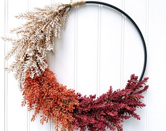 Fall Ombre Wreath, Fall Wreath for Front Door, Fall Hoop Wreath, Minimalist Wreath, Modern Fall Wreath, Thanksgiving Wreath