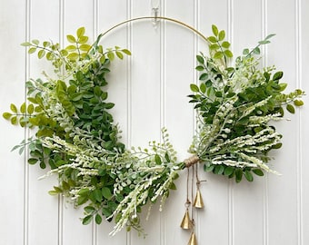 Modern Greenery Hoop Wreath, Front Door Spring Summer Decor