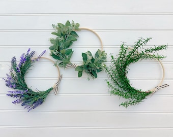 MINI Herb Wreath, Gallery Wall Set, Mini Kitchen Wreath, Mini Lavender Wreath, Small Hoop Wreath, Mother's Day Gift, Housewarming Gift