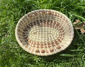 Gullah | Low-Country | Sweetwater| Bread Basket | Bread Bowl | Coil | Sweetgrass Oval Bowl Love Knot Basket