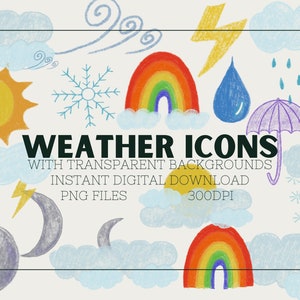 17 Weather Icons, Forecast Clipart, Weather Clipart, Rainbow Illustrations, Cloud Clipart, Sun Clip Art, Weather Illustrations, Rain Clipart