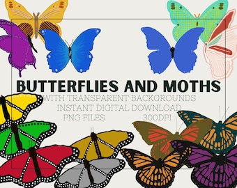 Colorful Butterfly Clipart, Moths and Butterflies, Monarch Butterfly Clipart, PNG Files With Transparent Background, Insects Clipart