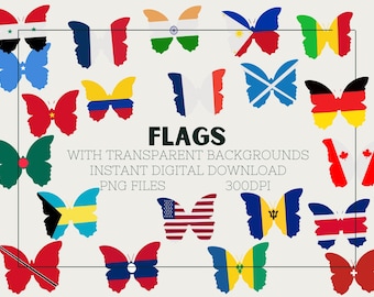 Flags Of The World, Butterfly Flags, Country Flags As PNG Files For Instant Digital Download