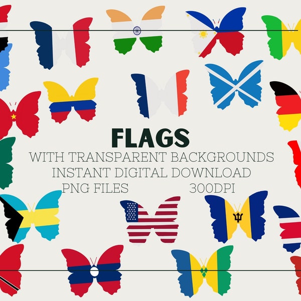 Flags Of The World, Butterfly Flags, Country Flags As PNG Files For Instant Digital Download