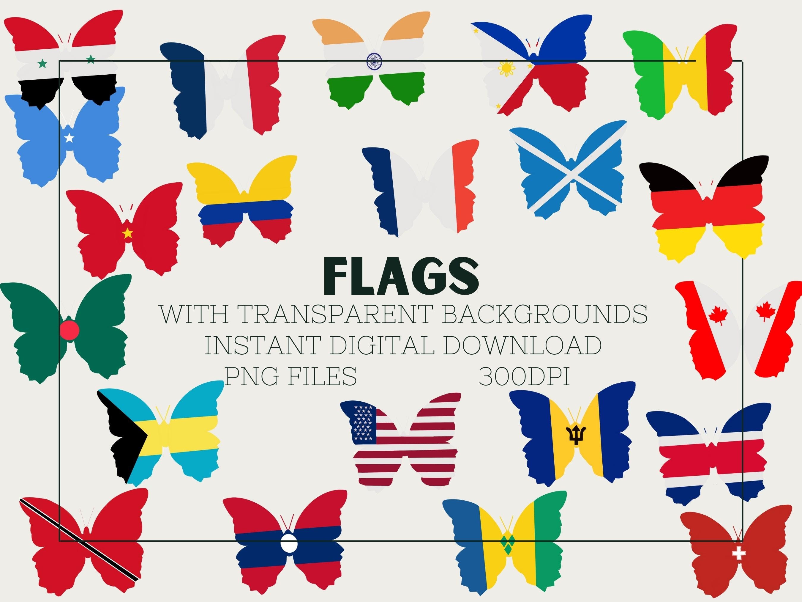 Flags of the World Butterfly Flags Country Flags as PNG - Etsy Israel
