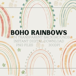 Iconos de arco iris boho, imágenes prediseñadas de arco iris lindo, imágenes prediseñadas de arco iris con fondo transparente, gráficos de imágenes prediseñadas de arco iris, diseños lindos de arco iris