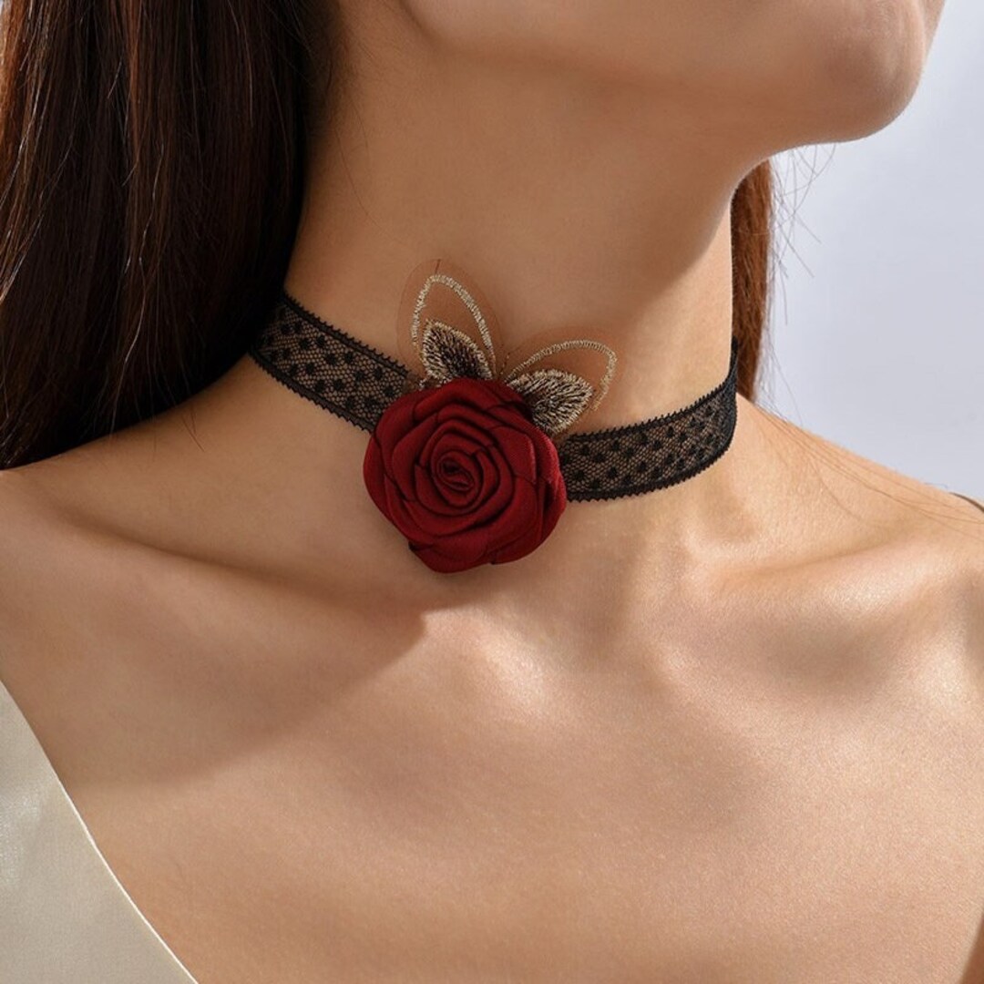 Rose Flower Choker Necklace Wrap Rose Collar Corsage Neck Etsy