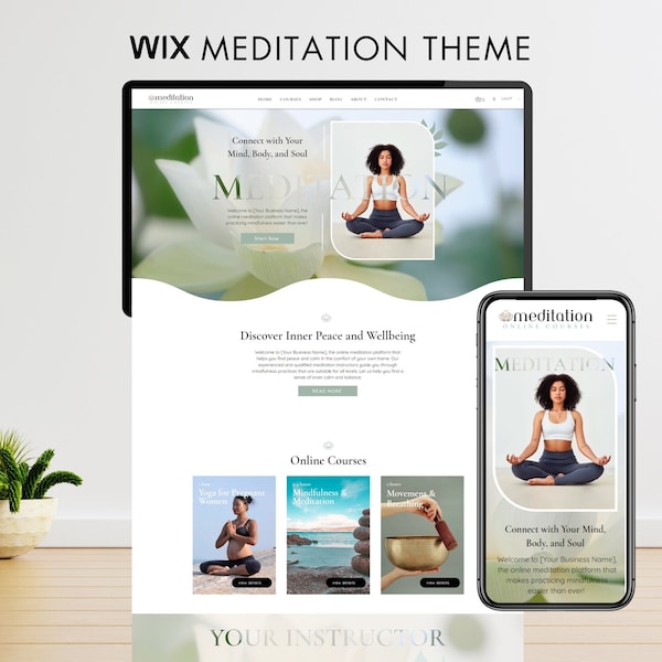 Wix Website Template, Online Meditation Website Design, Yoga Classes Wix Theme, Spiritual Healing Web Theme, Health and Wellness Website