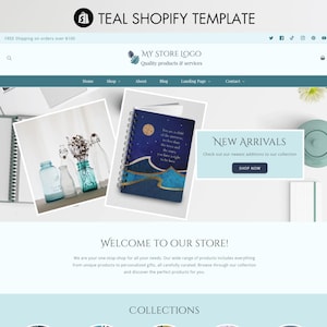 Shopify Theme Template, Shopify Website Template, Shopify Web Design, Shopify 2.0 Themes, Teal Shopify Website, Blue Shopify Theme