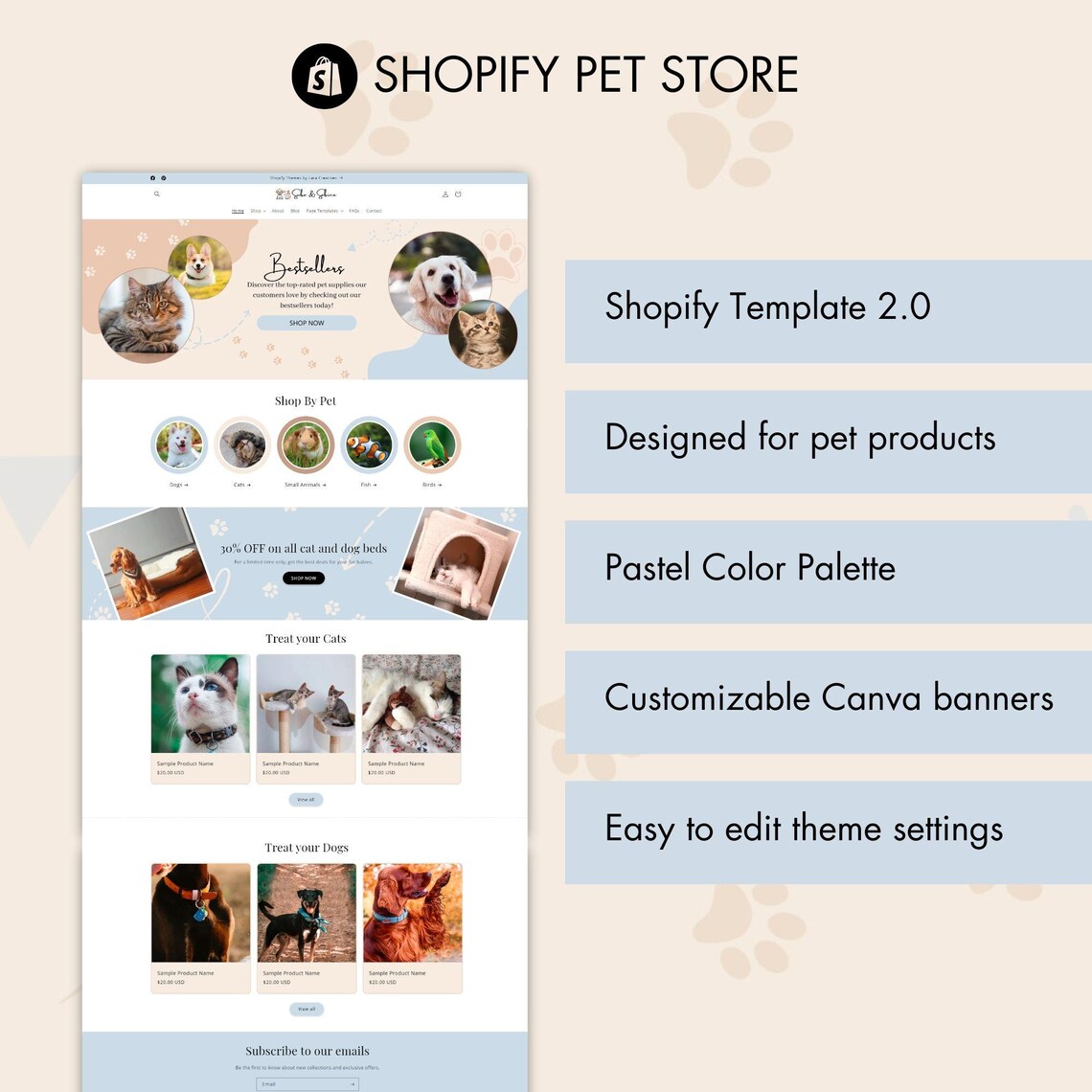 Pet Store Shopify Template, Shopify Theme 2.0, Pet Shop Website Theme ...