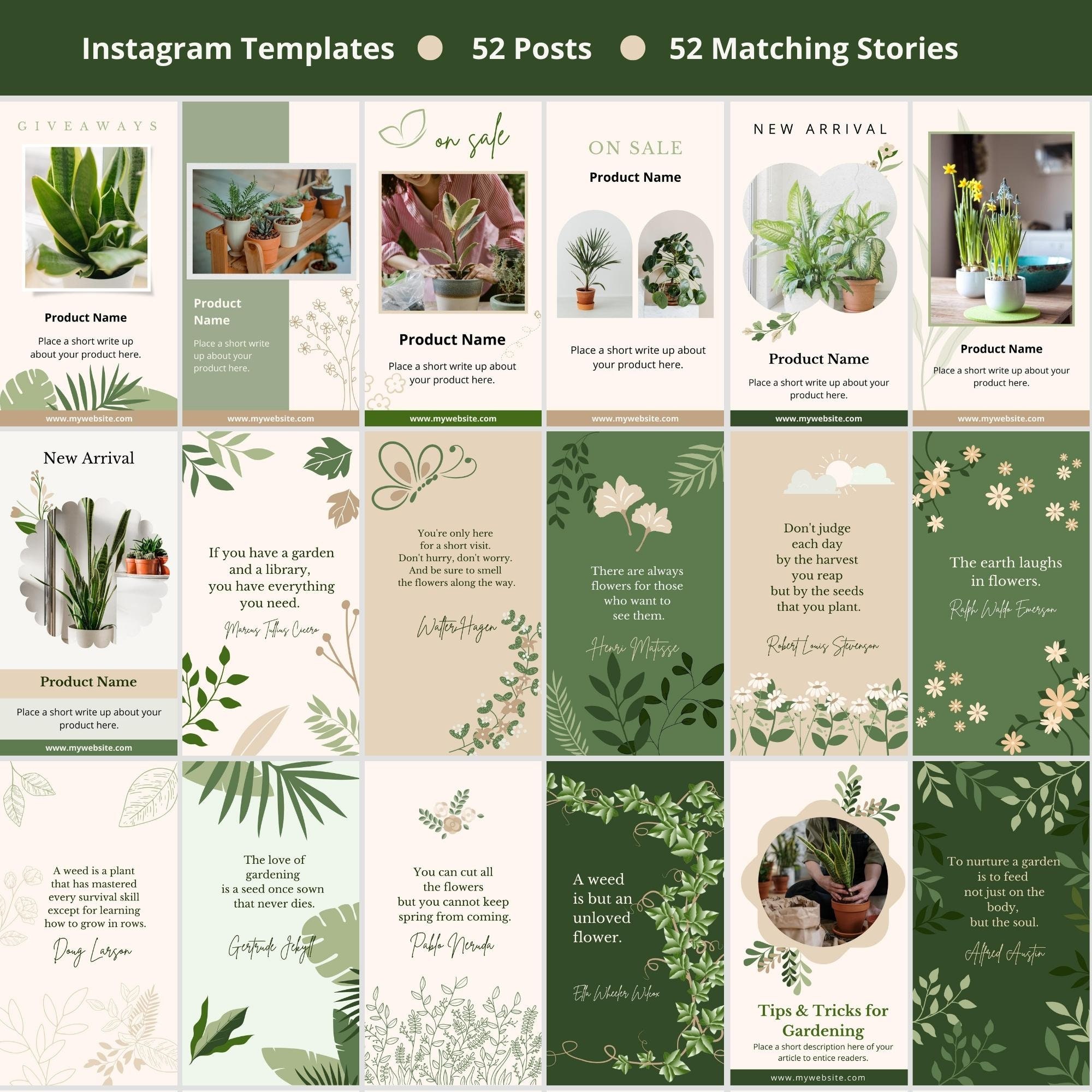 Gardening Instagram Post Templates Canva, Plant Store Instagram Posts ...