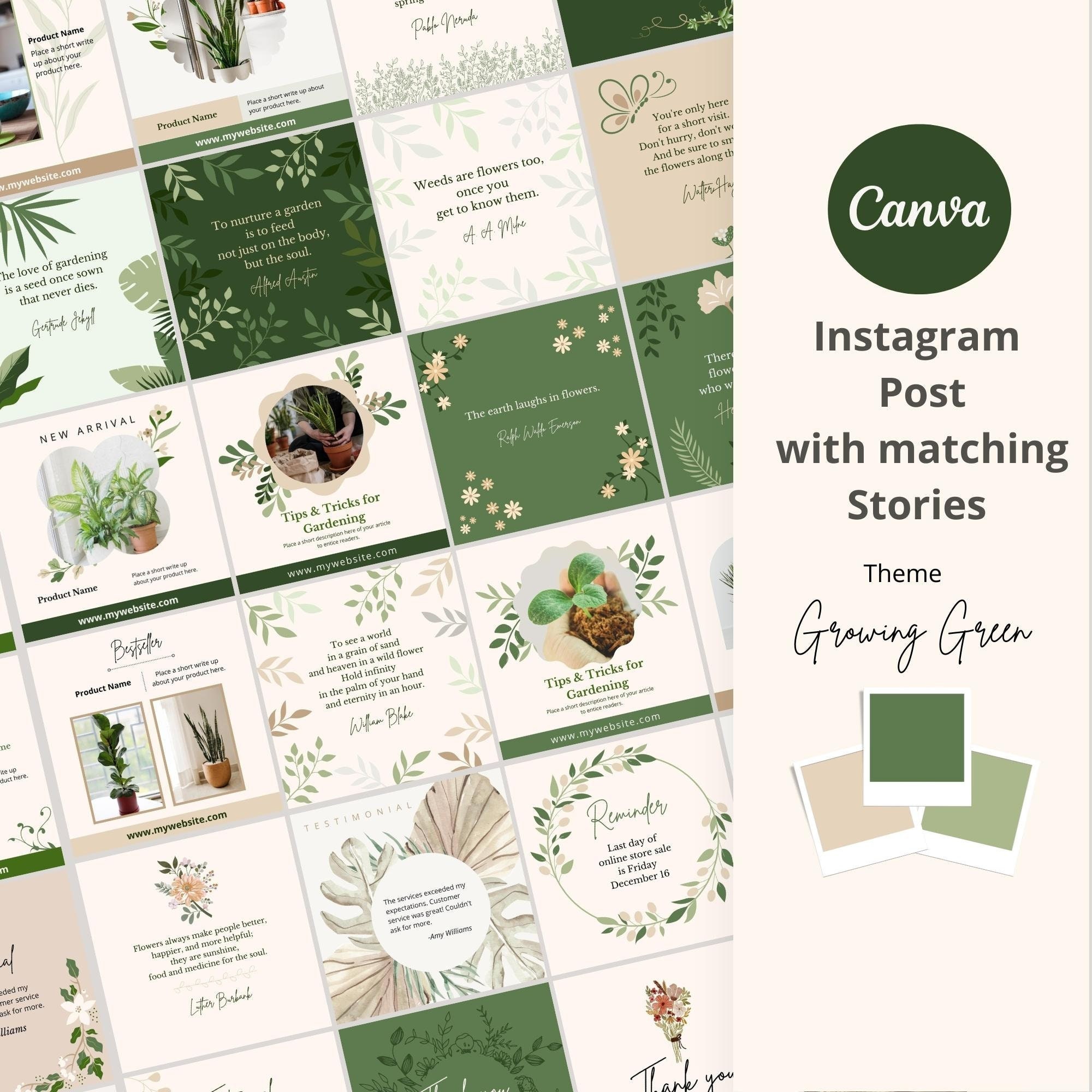Gardening Instagram Post Templates Canva Plant Store - Etsy
